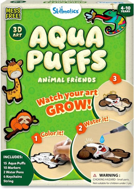 Skillmatics Aqua Puffs - 3D Art Kit, Animals, Easter Basket Stuffers, Mess-Free Paint by Number Craft for Kids, DIY Color & Inflate Activity, Creative Gift for Girls & Boys Ages 4, 5, 6, 7, 8, 9, 10