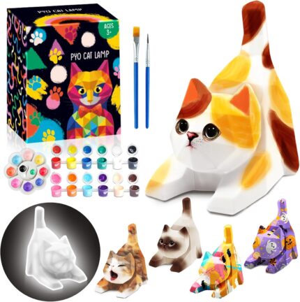 FUNZBO 4.3in Paint Your Own Cat Lamp Kit - Easter Basket Stuffers, Arts and Crafts Supplies Painting for Kids Teens, DIY Night Light Toy for Girls Boys Age 3 4 5 6 7 8 9 10 11 12 13 Birthday Gifts