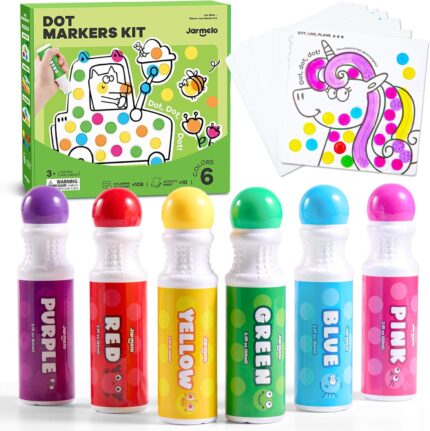 Jar Melo Washable Dot Markers for Toddlers, 6 Colors Dot Paints with 120 Printed PDF & 10 Activity Papers, Non-Toxic Bingo Markers for Kids Arts and Crafts Gifts