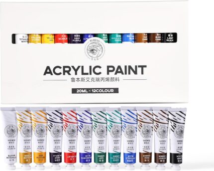 rubens Acrylic Paint Set - 12 Colors (20ml/0.68oz Tubes) Professional Grade Acrylics, High Pigment & Heavy Body for Canvas, Wood, Rock & Crafts, Art Supplies for Adults，Artists,Adults Beginner