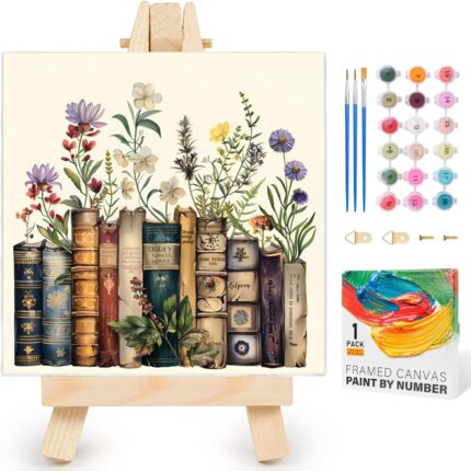 Yezavesu Framed Paint by Numbers Kit for Adults Beginner & Kids Ages 8-12, Book Paint by Numbers Without Easel, DIY Number Painting for Adults Flowers for Home Wall Decor Gift 10x 10 inch