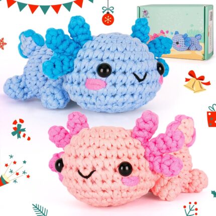 Crochet Kit for Beginner, Crochet Starter Kit w Step-by-Step Video Tutorials, Crochet Kit for Beginners, Beginner Crochet Kit for Adults Kids Women Men Complete Kit Included (Axolotls)