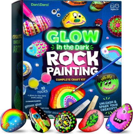 Dan&Darci Kids Rock Painting Kit - Glow in The Dark - Easter Gifts Arts & Crafts for Boys and Girls Ages 6-12 - Craft Activities Kits - Creative Art Toys for 6, 7, 8, 9, 10, 11 & 12 Year Old Kid