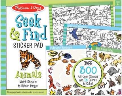 Melissa & Doug Seek and Find Sticker Pad, Animals (400+ Stickers, 14 Scenes to Color) Search and Find Sticker Pads, Arts and Crafts Activity for Kids Ages 4+ - FSC-Certified
