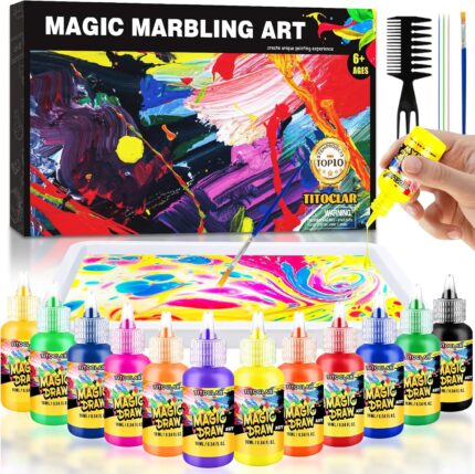 Water Marbling Paint Kit,Easter Basket Stuffers,Arts and Crafts for Kids,Birthday Gifts for Girls Boys 3+Years Old, Toys for Ages 8-13 5-7 3-6, Art Supplies for Kids