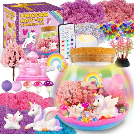 7july Unicorn Terrarium Crafts Kit for Kids-LED Night Light Up & Remote Unicorn Birthday Gifts Toys for Girls Ages5 6 7 8 9 10 Year Old-Christmas Gifts for Girls