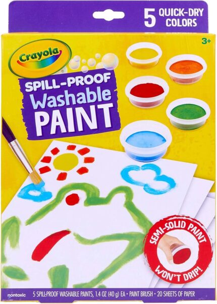 Crayola Spill Proof Paint Set - Washable Paint for Kids, Includes Paint Brush & Paper, No Drip, Less Mess Arts & Crafts, Toddler Gift, Ages 3+