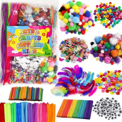 Treasure Cove Arts and Crafts Supplies for Kids Craft Supplies Materials Kit DIY School Craft Kit Toddler Art Set Activity Materials for Preschool Kindergarten Crafting Project Art Activity 1850Pcs