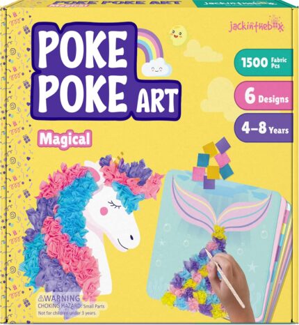 jackinthebox Poke Poke Art – Magical Theme, Mess-Free Fabric Art and Craft, Flower Pressing Kits, Gift for Kids, Girl Gifts, DIY Activity Boy Gift, Easter Gift for Girls and Boys Ages 4 5 6 7 8