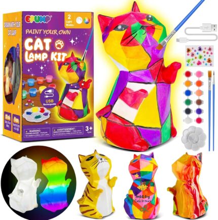 EPUMP Paint Your Own Cat Lamp Kit - Rechargeable 1200mAh Cat Night Light with 2 Light Modes, Arts and Crafts Painting Toys for Girls Boys, Art Supplies Birthday & Christmas Gifts for Kids Ages 3-12+