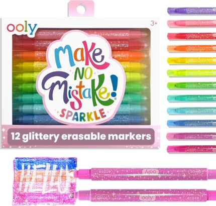 Ooly Make No Mistake Glittery Erasable Markers, 12 Stress and Mess Free Sparkle Markers You Can Erase, Colorful Supplies for Any Arts & Crafts