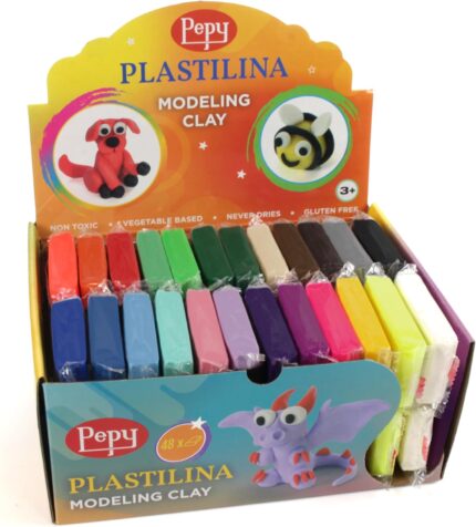 Pepy Plastilina Reusable and Non-Drying Modeling Clay Gift and Classroom Set; Set of 48 Bars, 1.4 Ounce Each, 2 Each of 24 Colors, Perfect for Arts and Crafts Projects, Multicolor