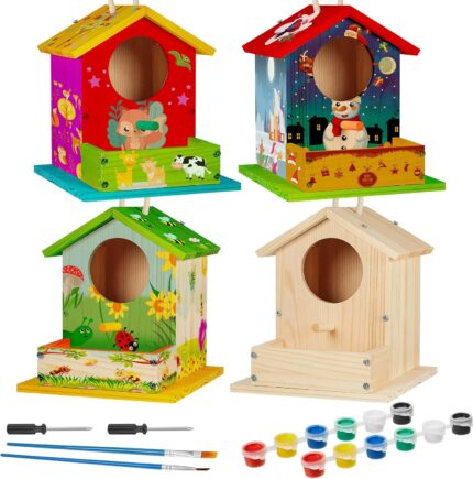 Liliful 36 Pack DIY Wooden Birdhouse Kit, Crafts for Kids and Adults, Bird House with Paint and Paintbrushes Painting Kits for Boys and Girls, Easter Basket Stuffers Classroom Gifts for Ages 4-8