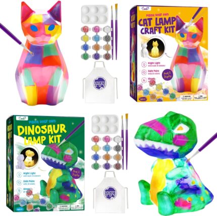DIY Dinosaur & Cat Lamp Painting Kit – Creative Arts & Crafts Gift for Kids Ages 3-12, Fun Birthday Activity for Boys & Girls