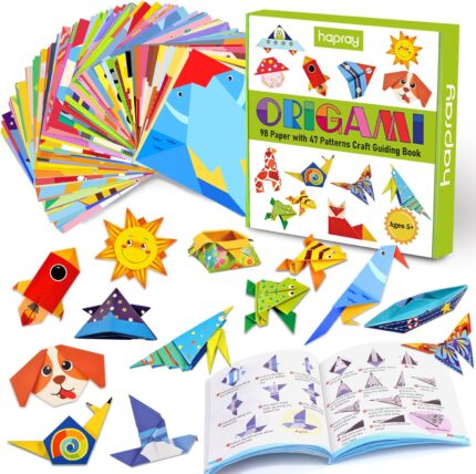 hapray Origami Kit for Kids Ages 5-8 8-12, with Guiding Book, 98 Sheets Paper with 47 Patterns, DIY Art and Craft Projects, Beginners Children's Day Gift Boy Girl