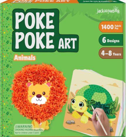 jackinthebox Poke Poke Art – Animals Theme, Mess-Free Fabric Art and Craft, Flower Pressing Kits, Gift for Kids, Girl Gifts, Boy Gift, Easter Gifts for Girls and Boys Ages 4 5 6 7 8