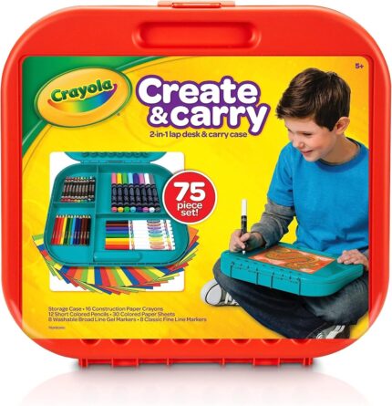 Crayola Create 'N Carry Travel Art Set for Kids (75pcs), 2-in-1 Lap Desk & Carrying Case, Essential Easter Basket Stuffers, Art Supplies Kit, Spring Crafting, Gift for Kids