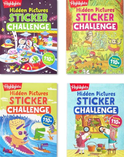 Highlights Hidden Pictures Sticker Challenge Sticker Book Set for Kids Ages 6 and Up, 4-Pack, 64 Pages of Seek and Find Activities, Double as Coloring Books, 440+ Stickers